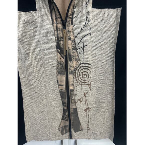 K.d. Spring Women's Zip Front Mixed Media Jacket Black/Tan Size L - Picture 2 of 10